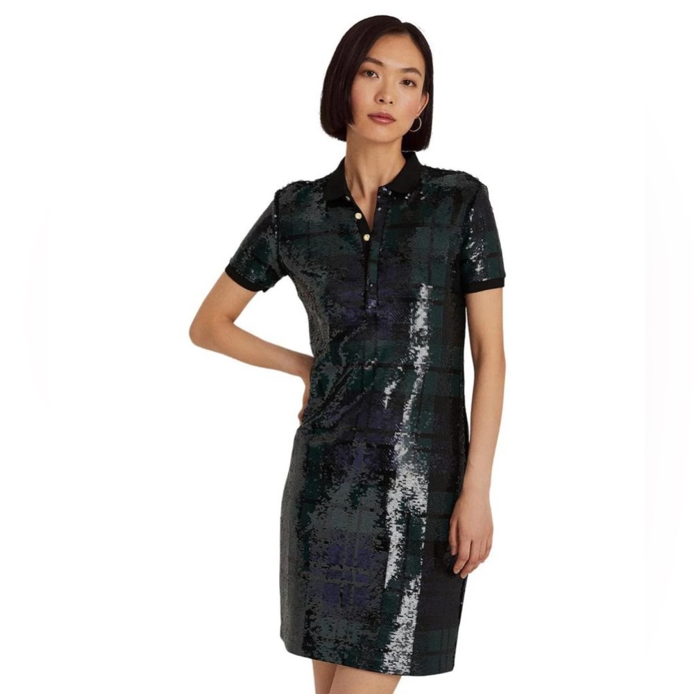 Lauren Ralph Lauren Black and Dark Green Sequin Polo Mini Dress